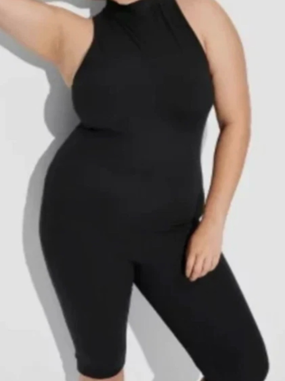 Sleeveless Black Jumpsuit with High Neck romper capri bodycon m